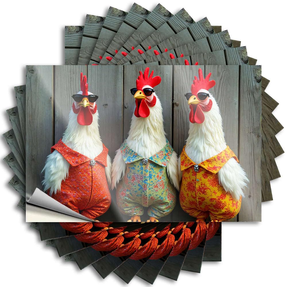 Stuff for Room Tall Funny Sticker - Three Chickens in Colorful Outfits Removable Decal Water Easy Peel for Thankful(12X18CM)