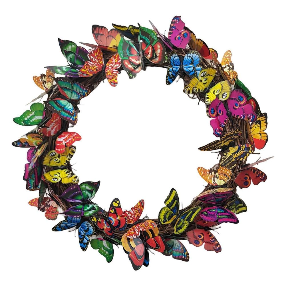 Anso Multicolor Butterfly Wreath Front Window Garland Home Garden Door Hanging Wall Decor (30Cm)