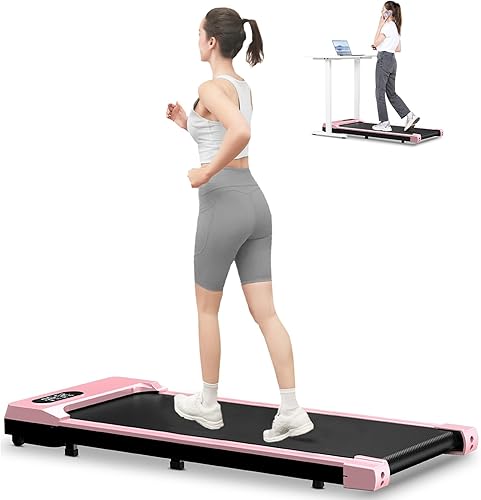 Bigzzia Caminadora debajo del escritorio, mini portátil de 2.5 HP para oficina y hogar, máquina de correr compacta pequeña de 5 MPH, cinta de correr