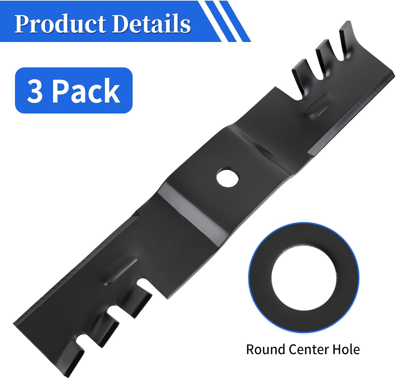 Keycci 02005017-X Blades Compatible with Cub Cad et 48 inch Mower Deck GT2148 Recon Z-Force L48 LZ48, Toothed Mower Blade Replaces 02005017 942-04417-X, 3 Pack