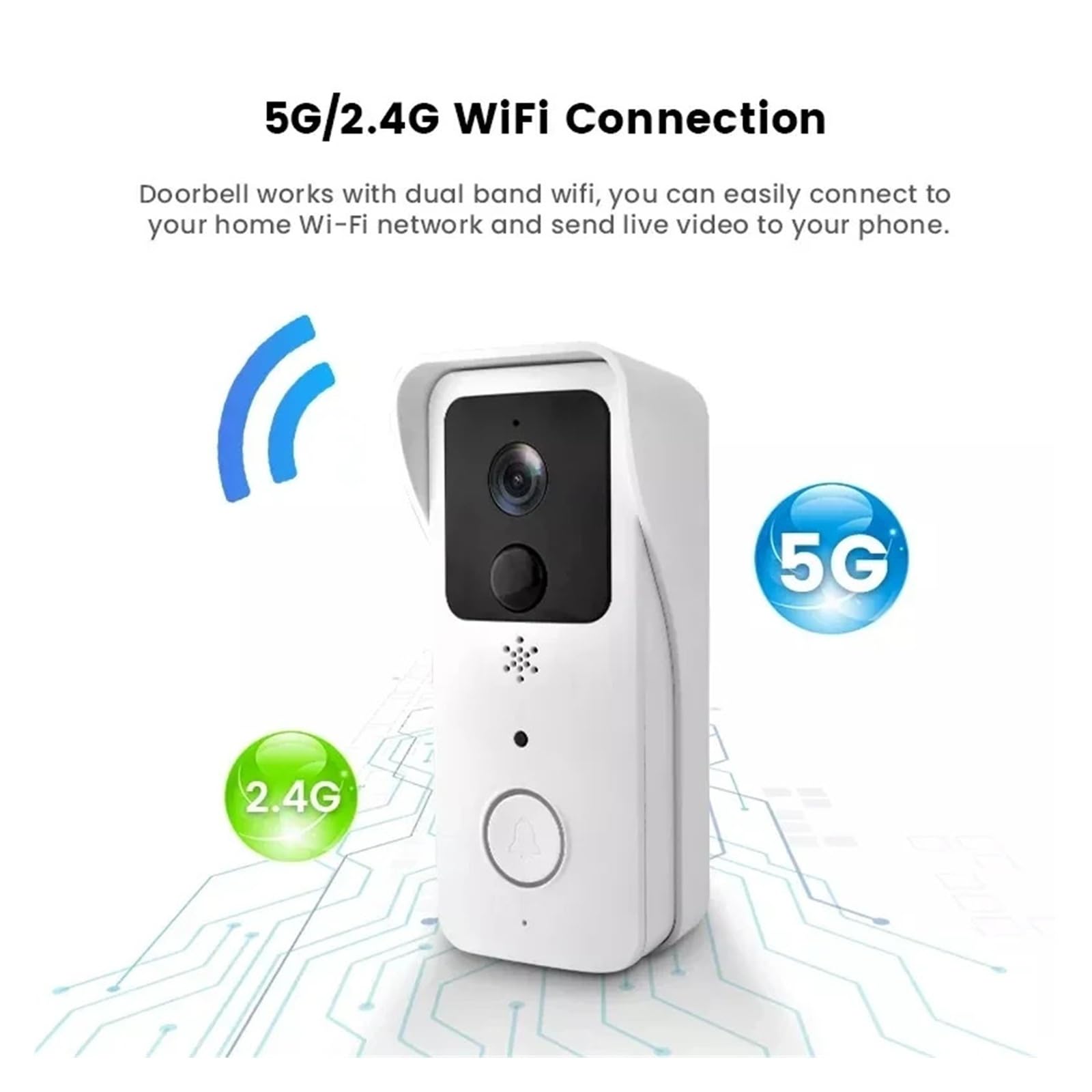 Videoportero, Timbre con Video 5G 2.4G WiFi 1080P, intercomunicador inalámbrico Inteligente for Exteriores, cámara inalámbrica Impermeable(White Kit)