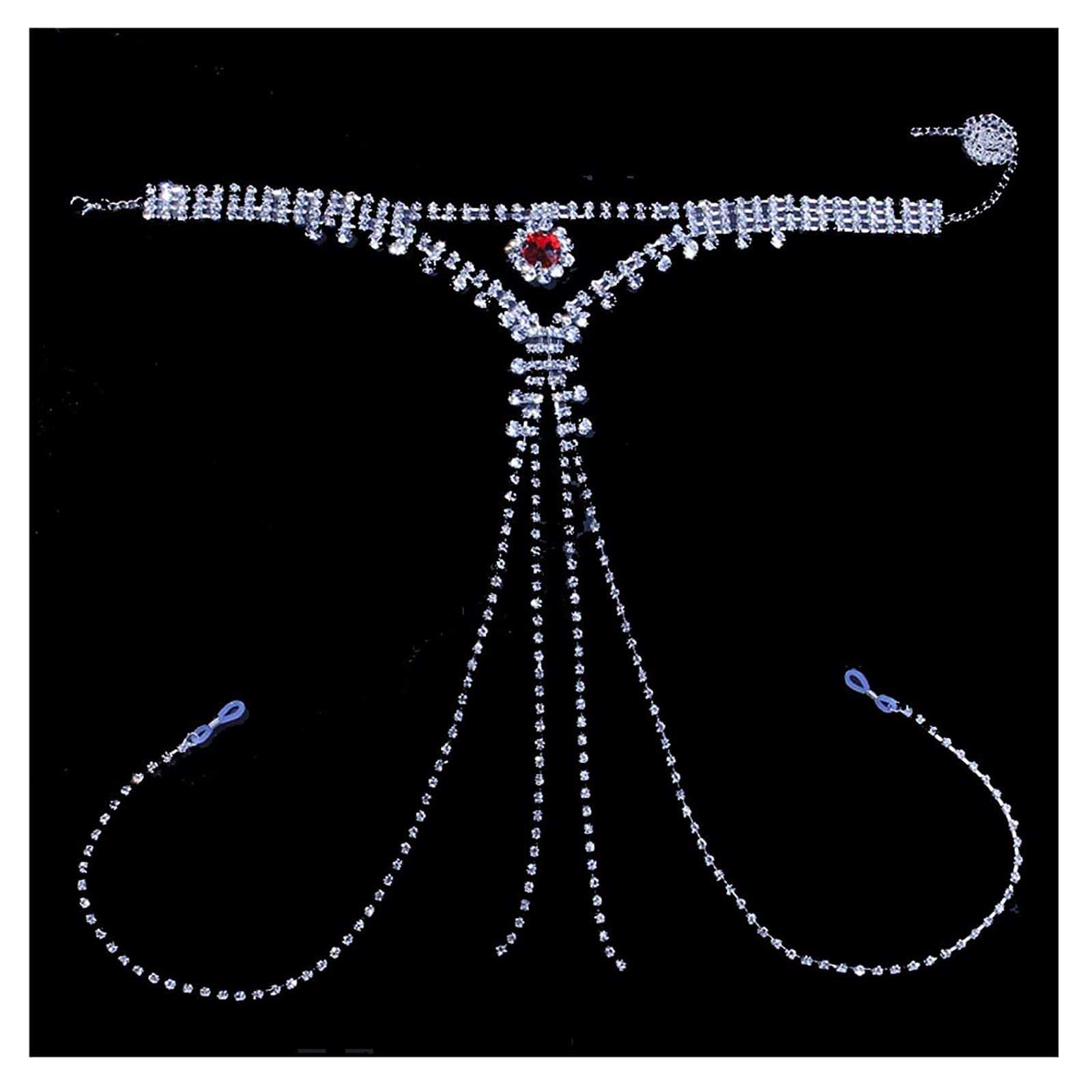 Rhinestone Red Stone Body Chain Non Piercing Nipple Chain Necklace Crystal Chest Chain Sexy Lingerie Nipple Jewelry Rave Body Jewelry for Women(Red Stone)