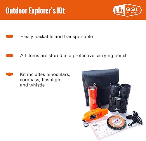 Miniatura 2 de Outside Inside Explorer's Essentials Kit para aventuras al aire libre, incluye prismáticos, brújula, linterna y silbato, bolsa protectora de