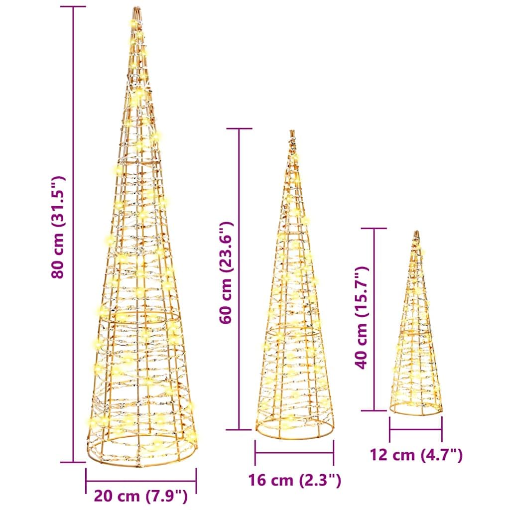vidaXL Árbol de Navidad 3 uds. cálido 20 x 20 x 80 cm Pet 90 LED
