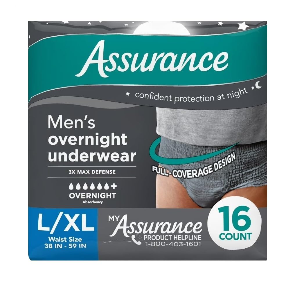Assurance Men's Incontinence Underwear, Large, Overnight (16 Count)