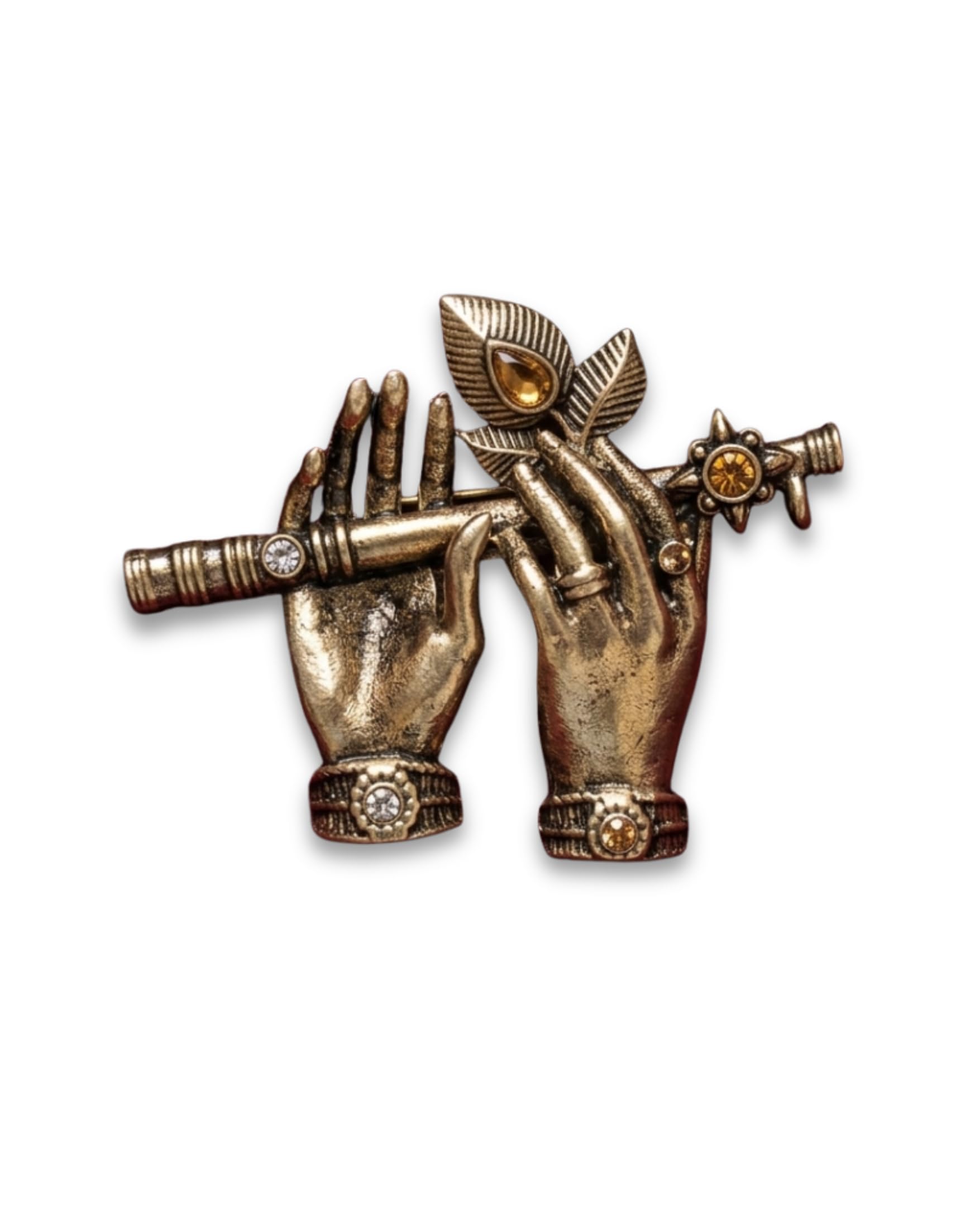 maestra Krishna Flute Brooch for Men, Antique Gold Finish Brass Lapel Pin with Peacock Feather & Crystal, Statement Jewellery Accessory for Sherwani, Bandhgala, Suit, Blazer, Wedding, Gifting-picture-36