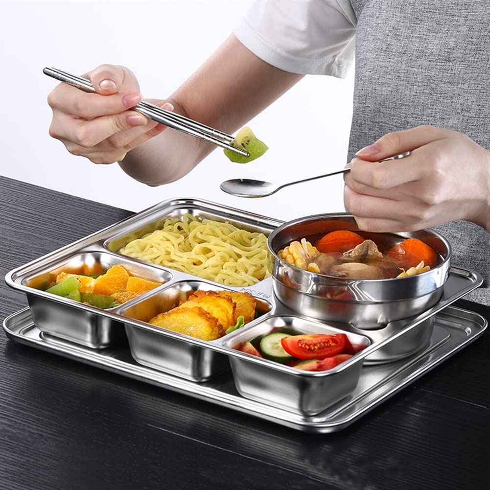 Vassoio in acciaio inox con divisori, 5 sezioni, per picnic, campeggio, casa e uso quotidiano, perfetto per feste (confezione da 100)