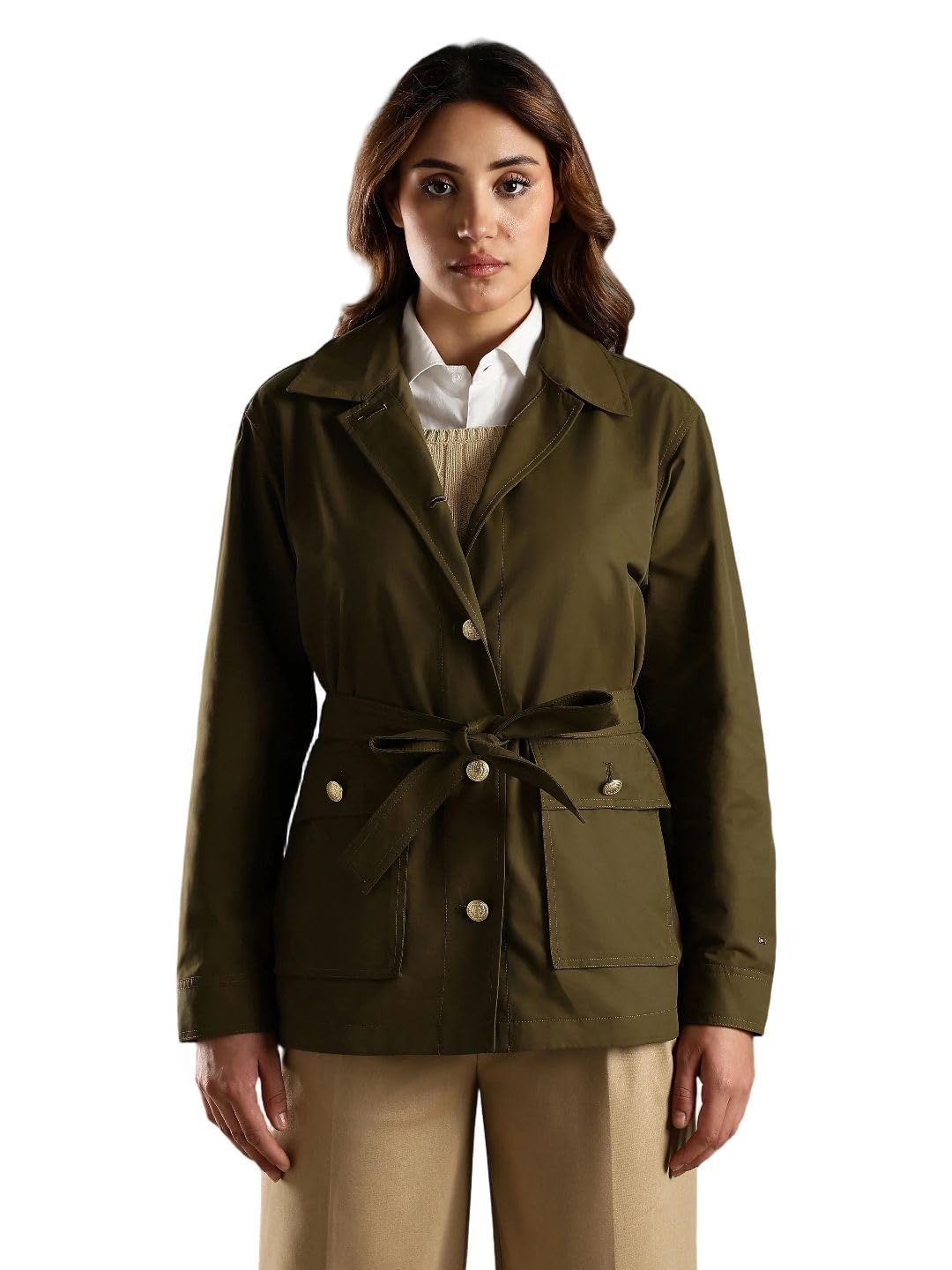 Regular fit cotton spread collar jacket-image-26