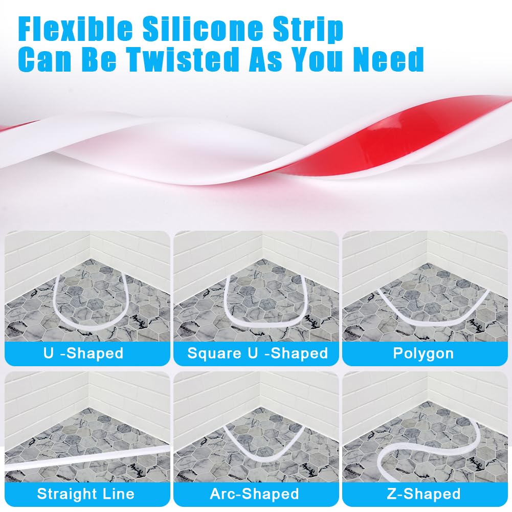 Flintronic Autoadesiva Silicone Doccia Barriera, 300CM Pieghevole Bagno Acqua Barriera, Soglia Doccia, Guarnizioni Doccia, Bordo Doccia, Striscia di Ritenzione Idrica Della Soglia Del Bagno(Bianco)