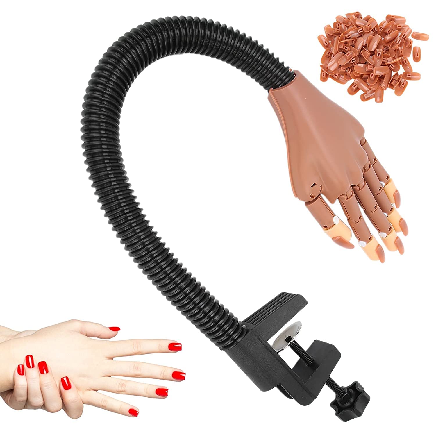 Store2508 Nail Art Mannequin Hand, Nail Art Practice Hand Flexible Movable False Fake Hands with 100pcs Nail Tips for Art Display for DIY Manicure 2