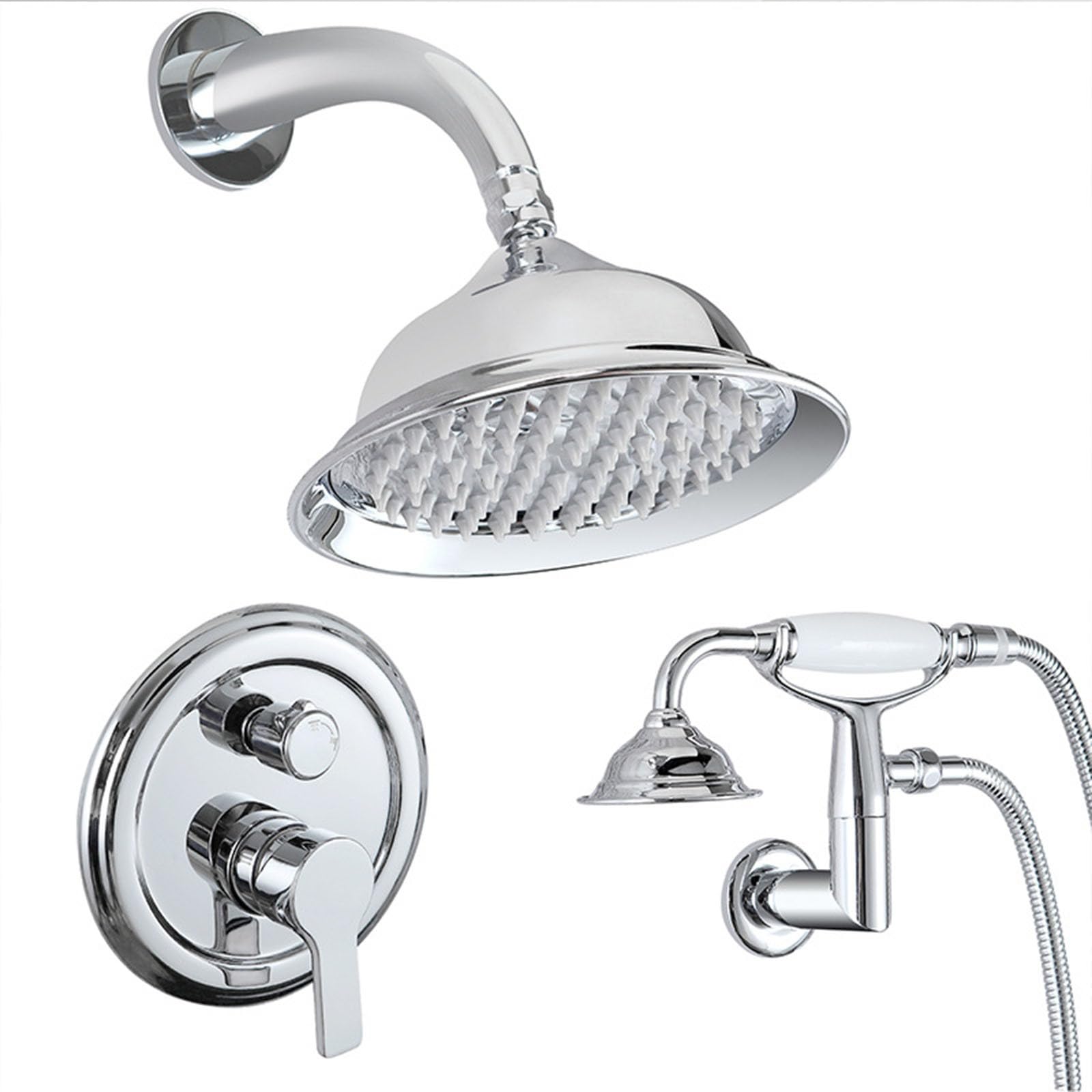 Conjunto de Ducha Empotrado Retro con Rociador Ducha Efecto Lluvia y Manguera Cromado