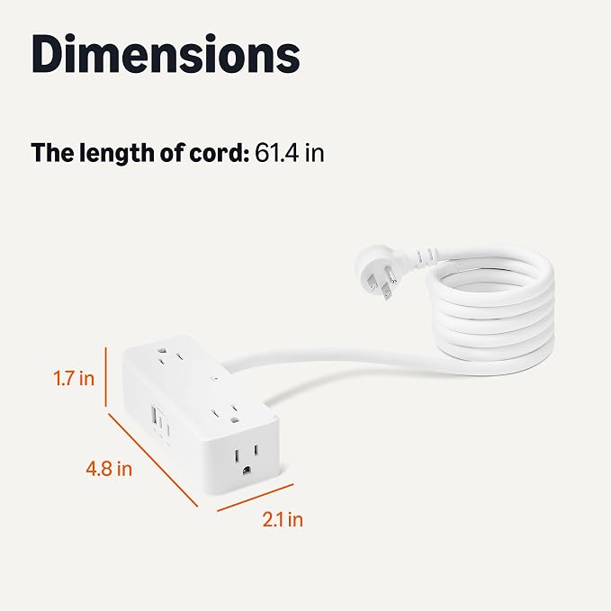 Regleta Amazon Basics con 4 tomas CA, carga rápida USB-C de 20 W, 2 puertos USB-C y 1 USB-A, cable de extensión de 5 pies, certificada por TUV miniatura 5