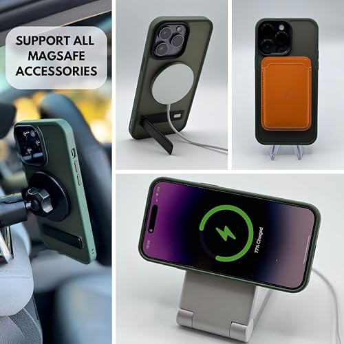 Miniatura 6 de Funda para iPhone 14 Pro de 6.1 pulgadas Fuerte magnética para iPhone 14 Pro con soporte, soporte verde militar compatible con MagSafe, protección