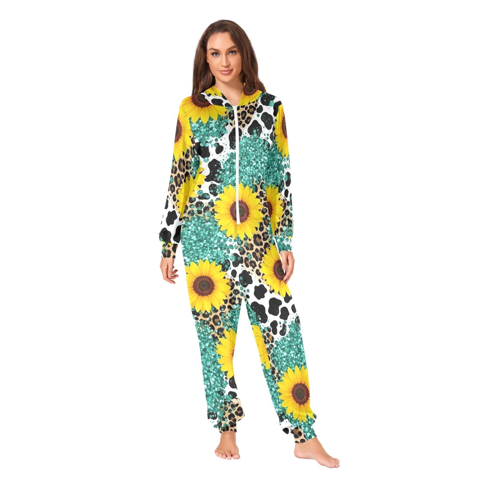 Sunflowers Leopard Print Adulto Uomini Donne Tutina, Peluche Unisex Adulto Loungewear