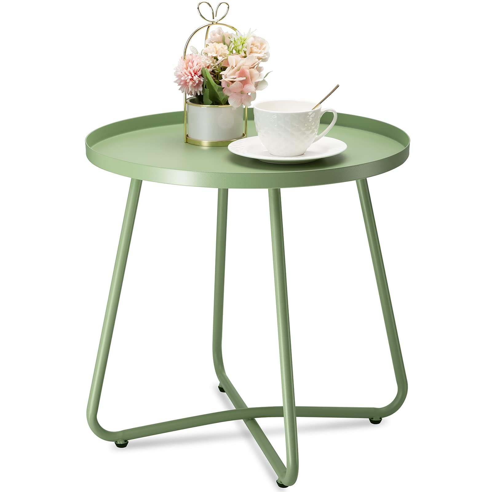 Table d'appoint ronde en acier résistant aux intempéries lot de 2 tables vert danpinera
