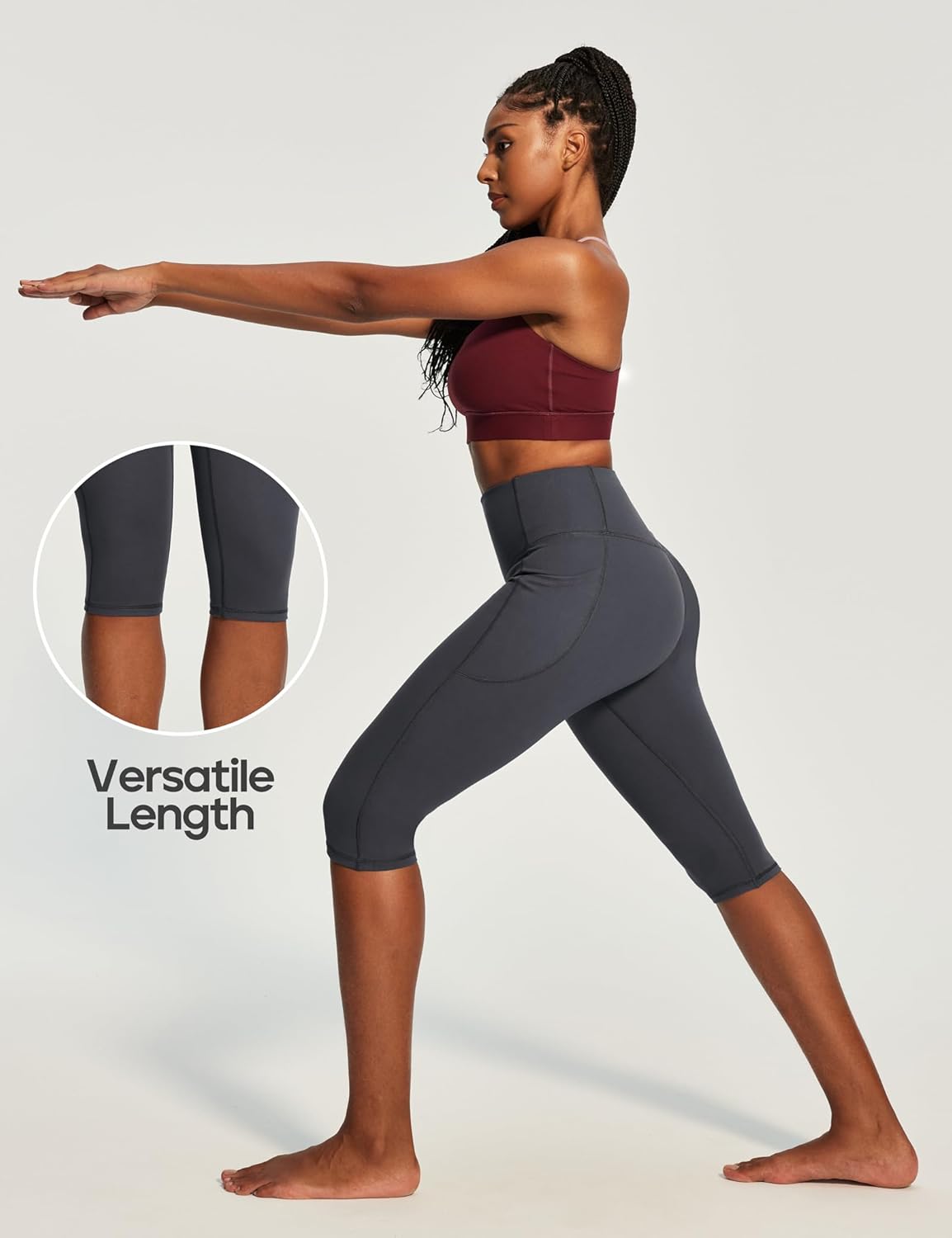 Heathyoga Capri Leggings with Pockets for Women Tummy Control Knee Length Leggings Yoga Pants Women Capri Pants Workout - Image 5