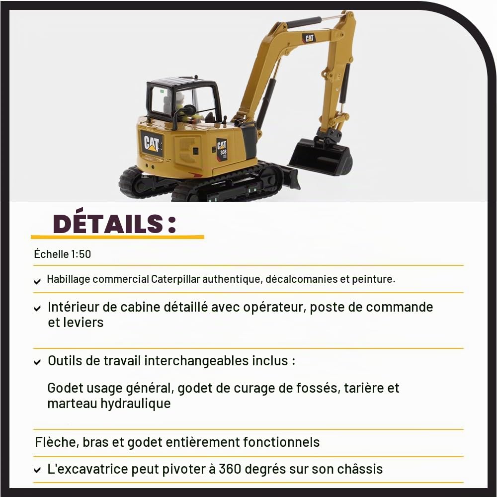 Diecast Masters 85596 - Cat 308 CR Mini Hydraulic Excavtor Next Generation, échelle 1:50, à partir de 14 Ans, en boîte métallique, Convient aux collectionneurs