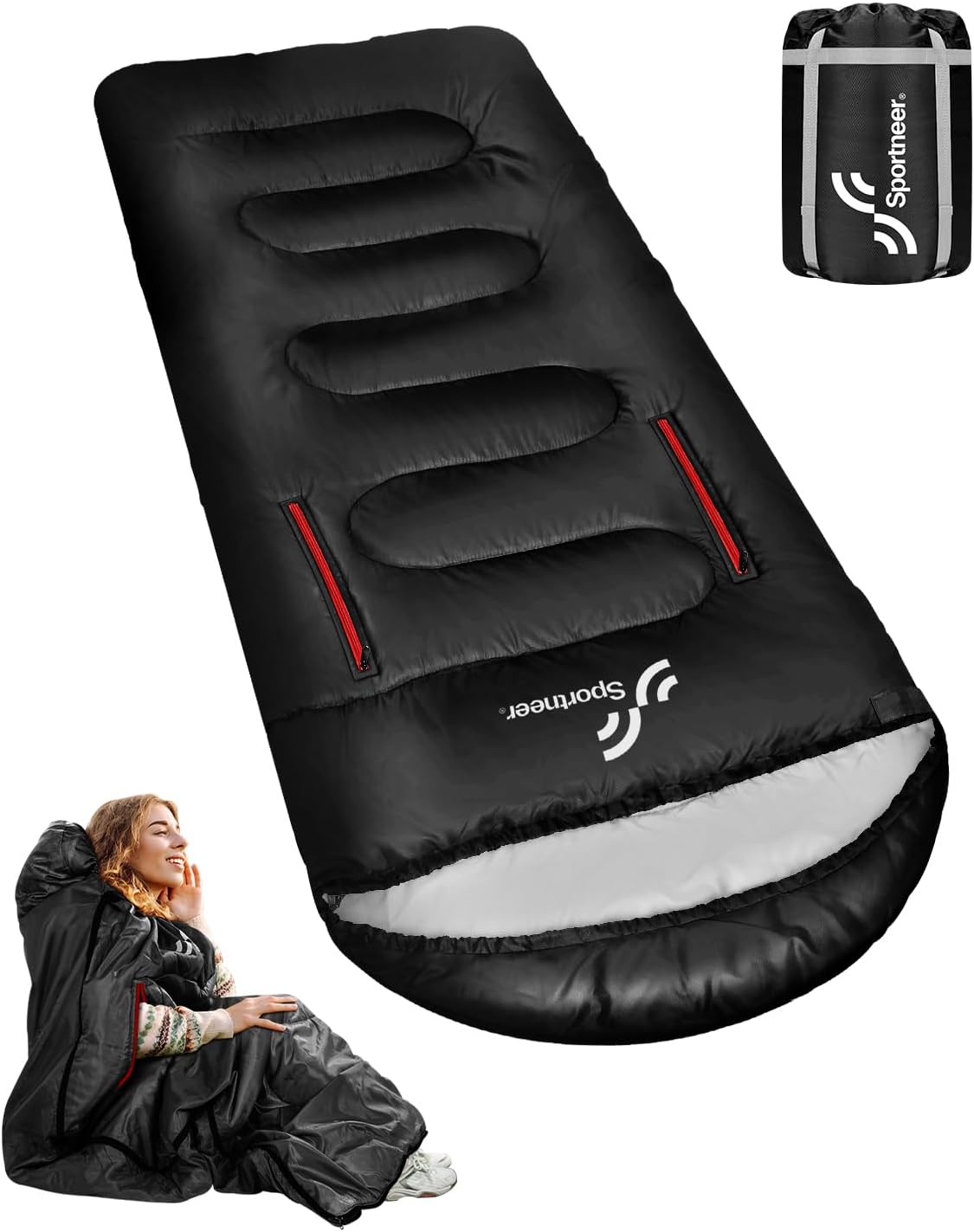 Sportneer 0 Degree Wearable Sleeping Bag for Adults & Kids – Walkable with Arm Zippers, Waterproof & Warm to 20°F, Compact for Camping, Stadiums, Travel, Backpacking & Car Use