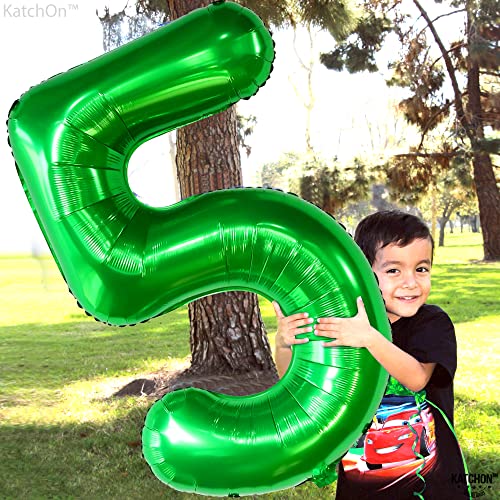 Image of KatchOn Foil Green Number 5 Balloon For 5th Birthday - 40 Inch | Birthday Party Decorations, Green 5 Balloon Number For Dinosaur Birthday Decorations, 5th Wedding Anniversary Decorations