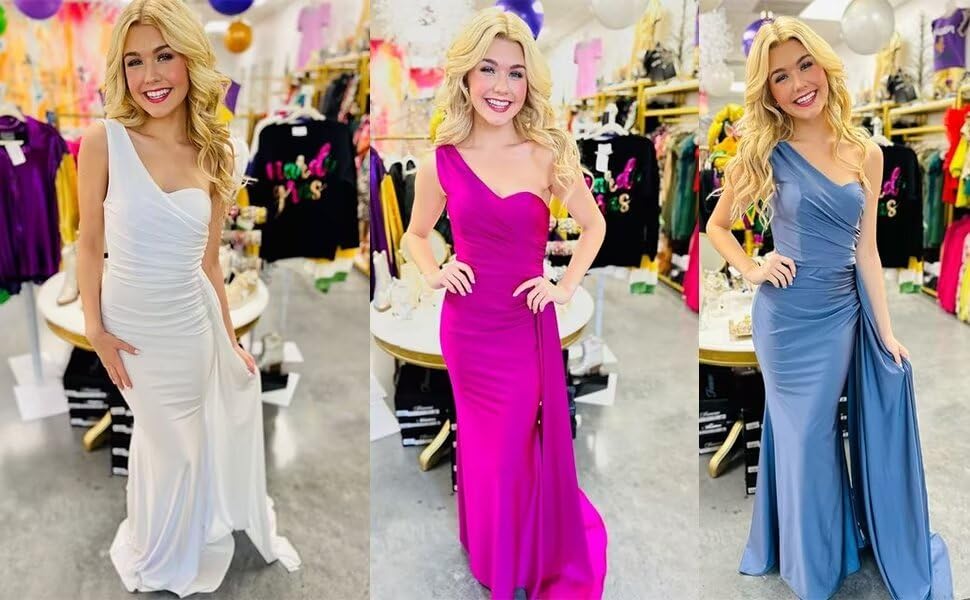 RYANTH Women's One Shoulder Satin Bridesmaid Dresses for Wedding Dress Mermaid Prom Gown 2024 Formal Gowns RYA3343