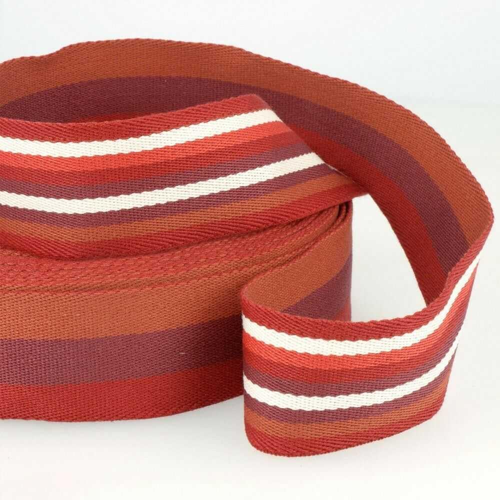 40mm Striped Webbing Cotton Look Bag Handle Strap Belt Buy 1 2 or 4 Metres 344D, 072 Red Burgundy White, 4 Metres โ image 1