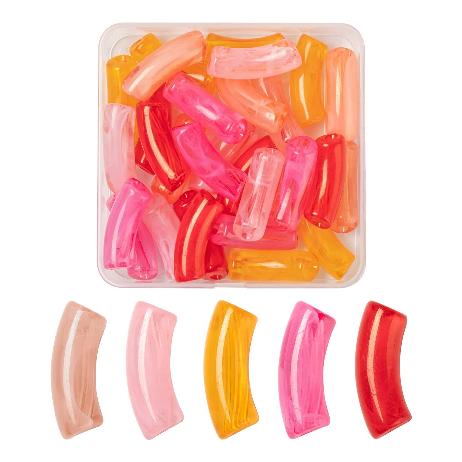 Boutigem 30Pcs Acrylic Beads Imitation Gemstone Curved Tube Chunky Tube Beads for DIY Summer Bamboo Tube Bangles 34.5x13x11mm
