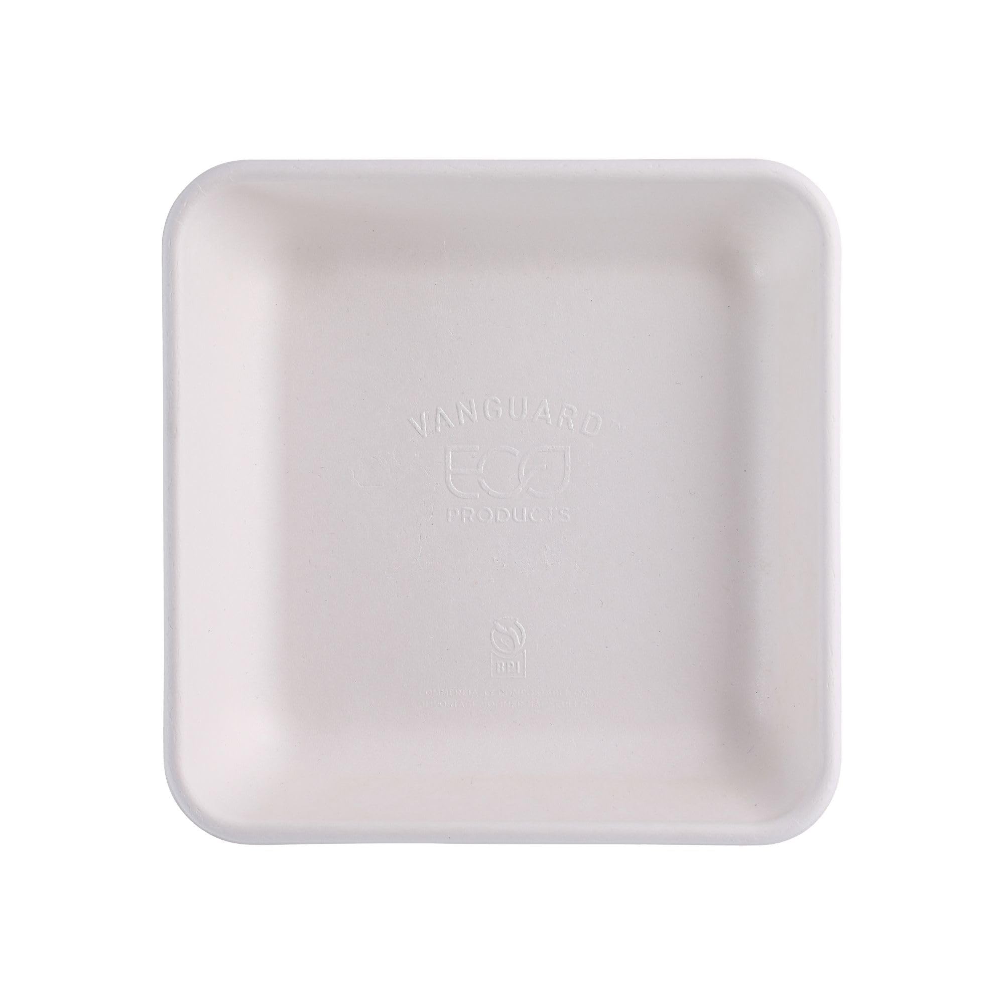 Eco-Products Vanguard WorldView - Contenedores compostables de comida para llevar de caña de azúcar, sin PFAS añadidos, 9 x 9 pulgadas, blanco, caja de 200