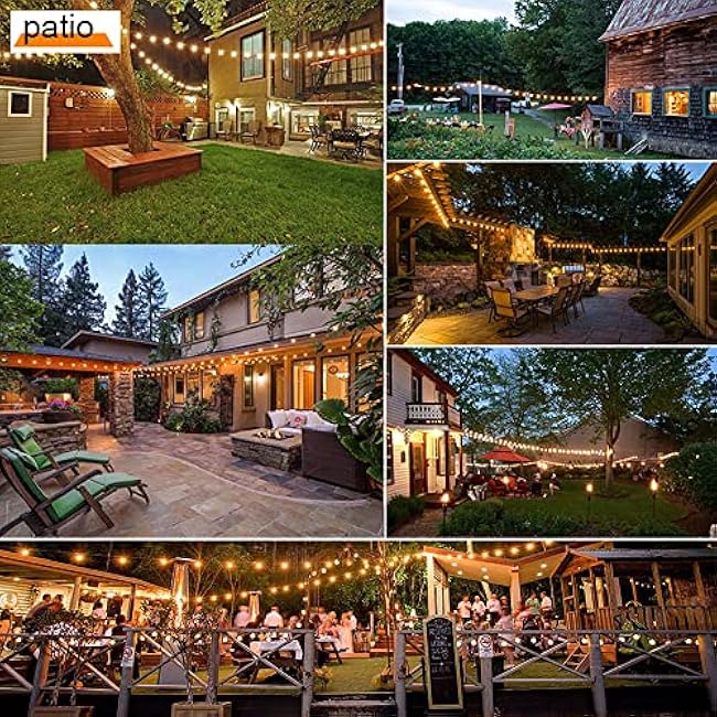 Outdoor String Lights LED 100FT Commercial Grade Heavy Duty Light String Lights with 30 Sockets 32 Shatterproof Plastic Bulbs Include 2 Spare S14 Dimmable Edison Bulbs Patio Market Cafe Light