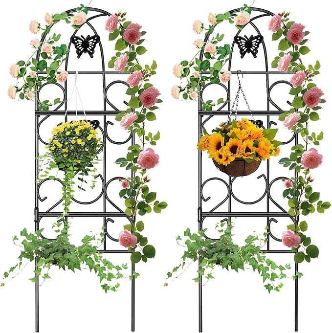 Amagabeli 2er Set Garten Rankgitter Metall 152 x 46 cm Rostfreies Schwarzes Eisen Schmetterling Topfgemüse Blumen Terrasse Metallgitter Gitterplatten für Efeu Rosen Gurken Clematis-Unterstützungen