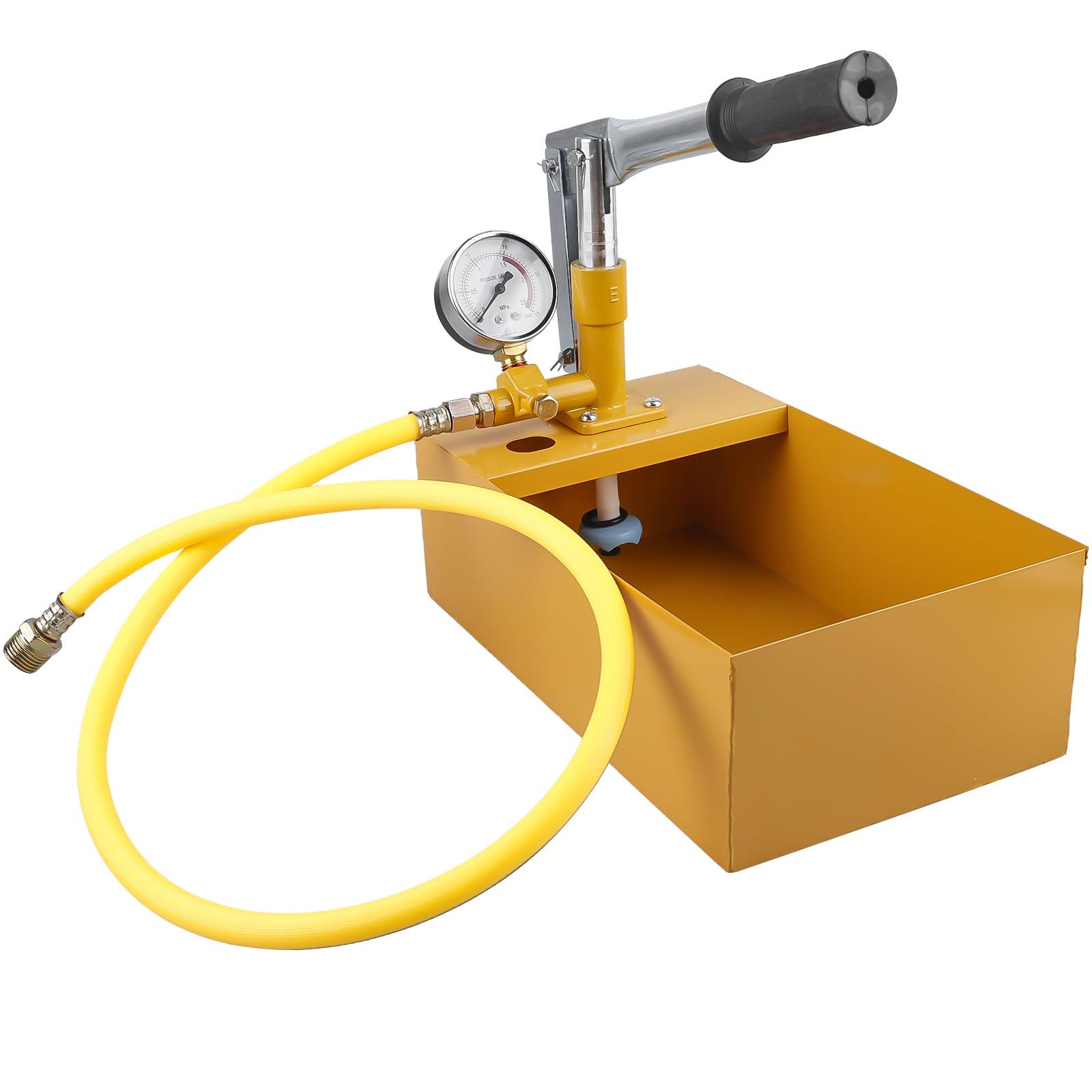 Abdrückpumpe 5 Liter, 25Bar Manuelle Prüfpume und Befüllpumpe mit 1m 1/2" Druckschlauch, Aluminiumguss Handprüfpumpe Druckprüfpumpe für Dichtheitsprüfung von Wasser und Heizungsrohren(Gelb)