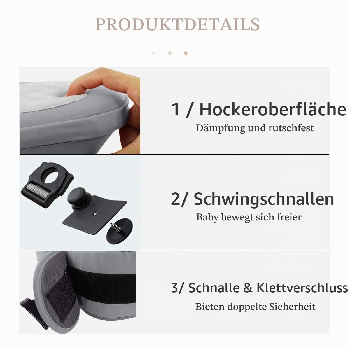 SONARIN Front Premium Hipseat Babytrage, Multifunktional, Ergonomisch, 100% Baumwolle, Schmetterlingsdrehschnalle, 6 Tragende Positionen,Angepasst an Ihr Kind wachsende,Ideal Geschenk(Grau)