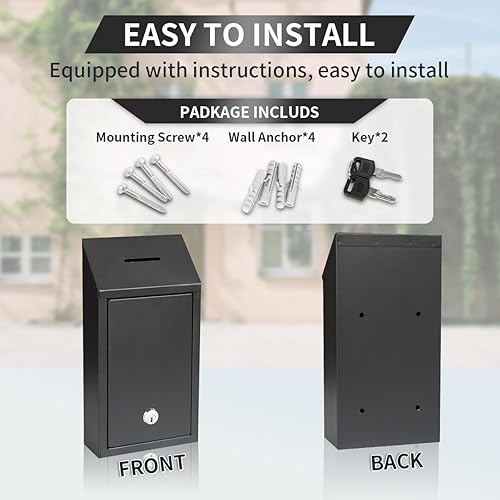 Miniatura 4 de Caja de sugerencias de metal para dinero montada en la pared y mesa con ranura de bloqueo para recaudación de fondos, comentarios, oración, donación