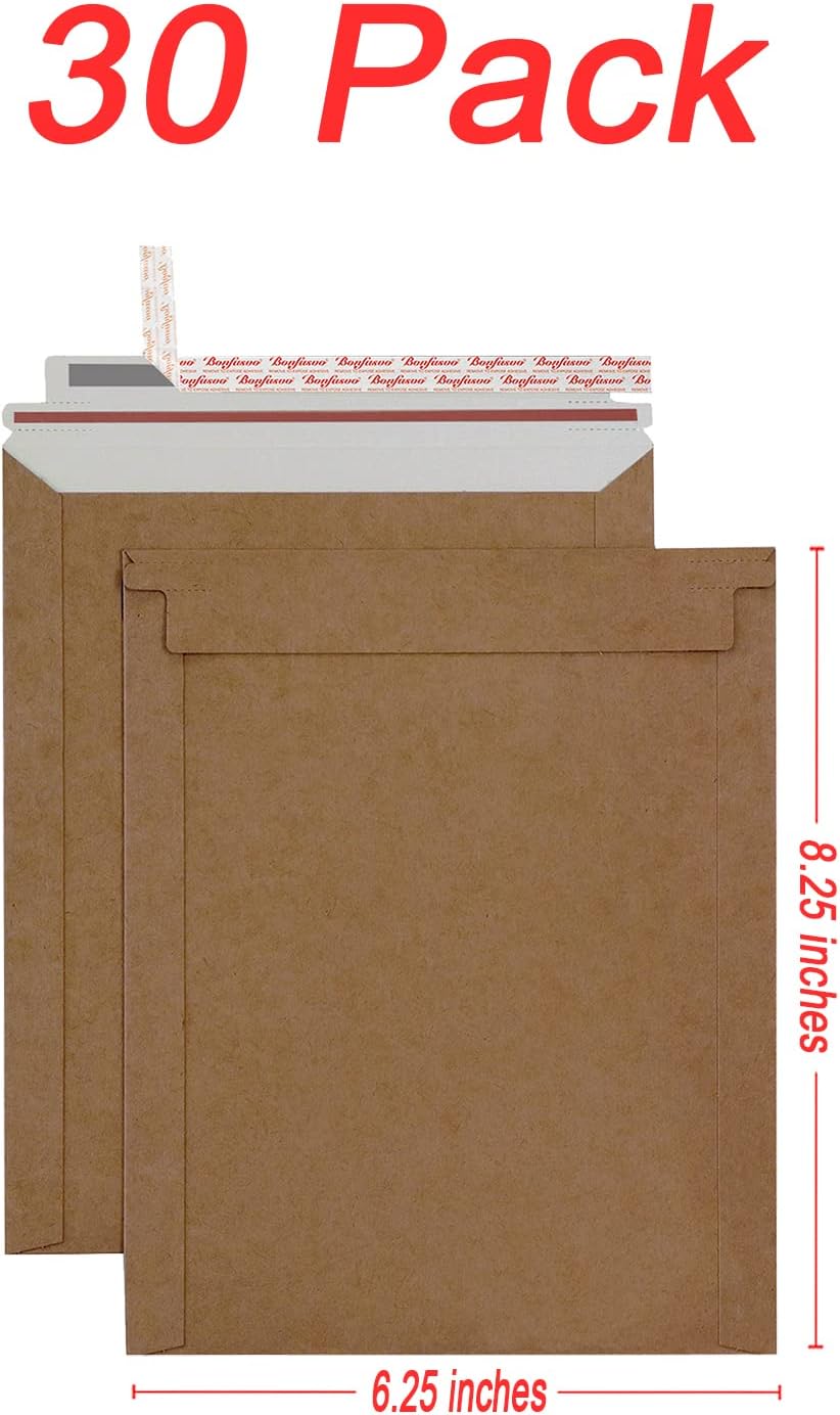 Rigid Mailers 30 Pack 6.25 x 8.25 inches Brown Self Seal Stay Flat Bulk Cardboard Kraft No Bend Mailers Peel and Seal for Document Photos Pictures Papers Files CD - Image 2
