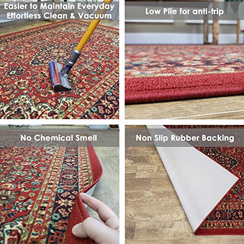 Rubber Backed Area Rug, 58 x 78 inch , Persian Medallion Carmine Red, Non Slip, Kitchen Rugs and Mats