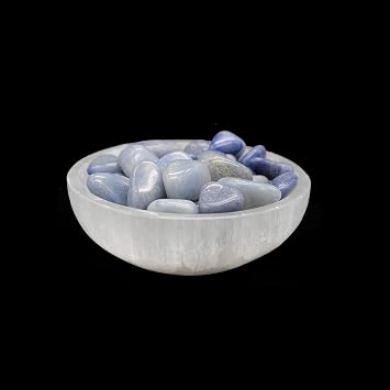 4 inch Selenite Semi Precious Stone Crystal Filled Bowl for Smudging, Healing, Recharging Crystals Pure Selenite Decor Bowl & Crystal Charging Station Ethically Sourced in Morocco Kyanite