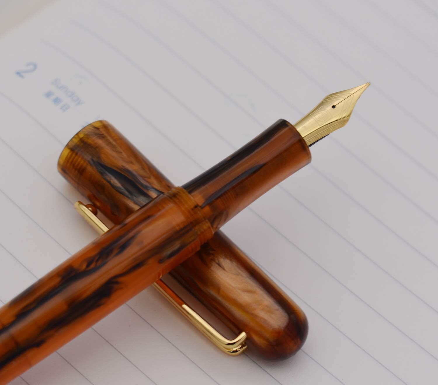 Lanxivi Picasso Etsandy Aurora 975 Fountain Pen, Germany Iridium Fine Nib, Brown Celluloid, Executive Fountain Pens, Classic Design