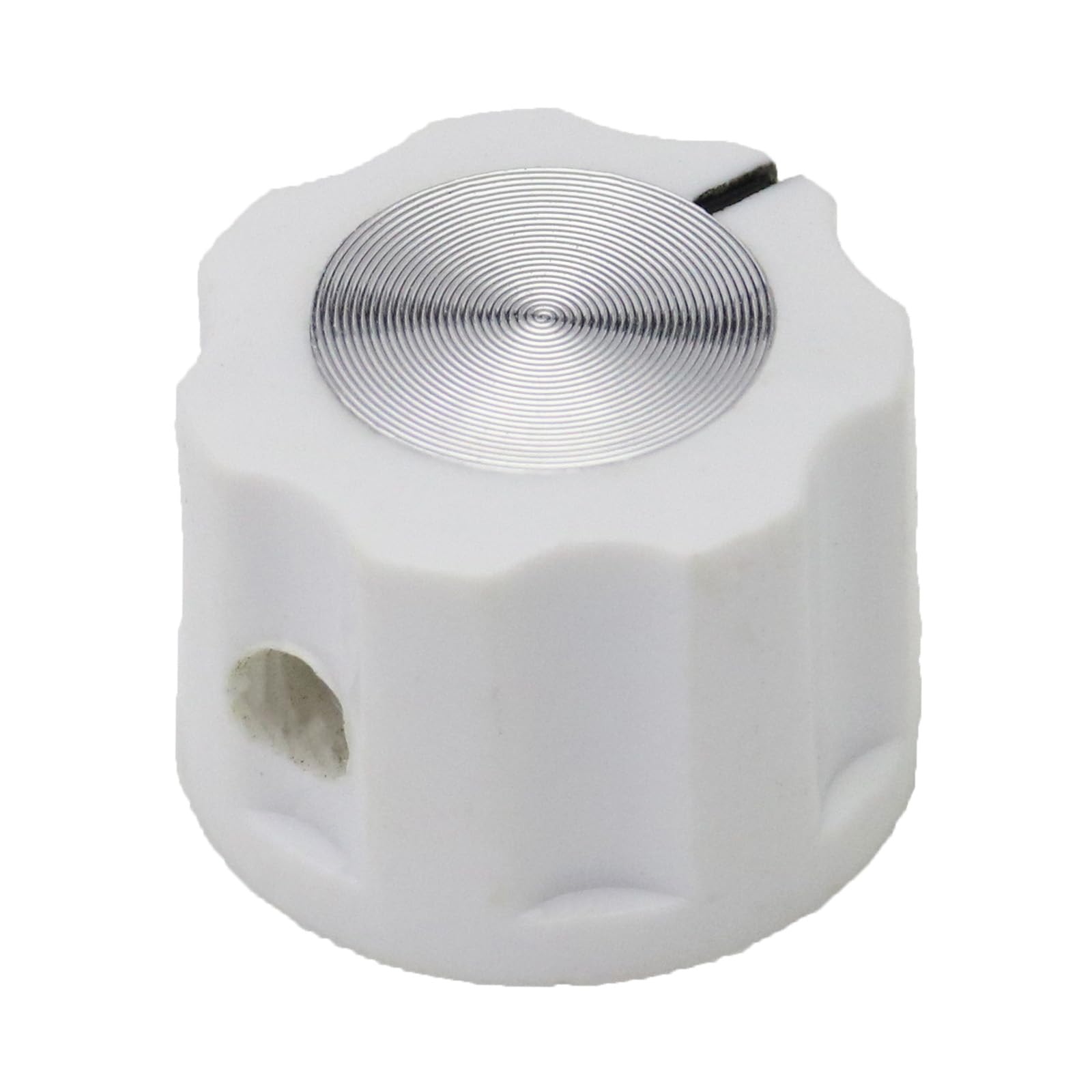 6.4mm Round Hole Small Fluted Silver Cap Retro Style Amplifier/Instrument Control Knob Pack of 5 (White) - Image 3