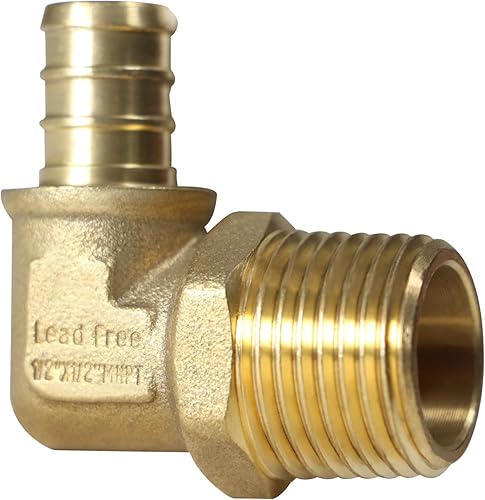 2 piezas de codo roscado NPT macho de 1/2 pulgada Pex x 1/2 pulgadas, montaje de engarce de latón de 90 grados, latón, puerto completo