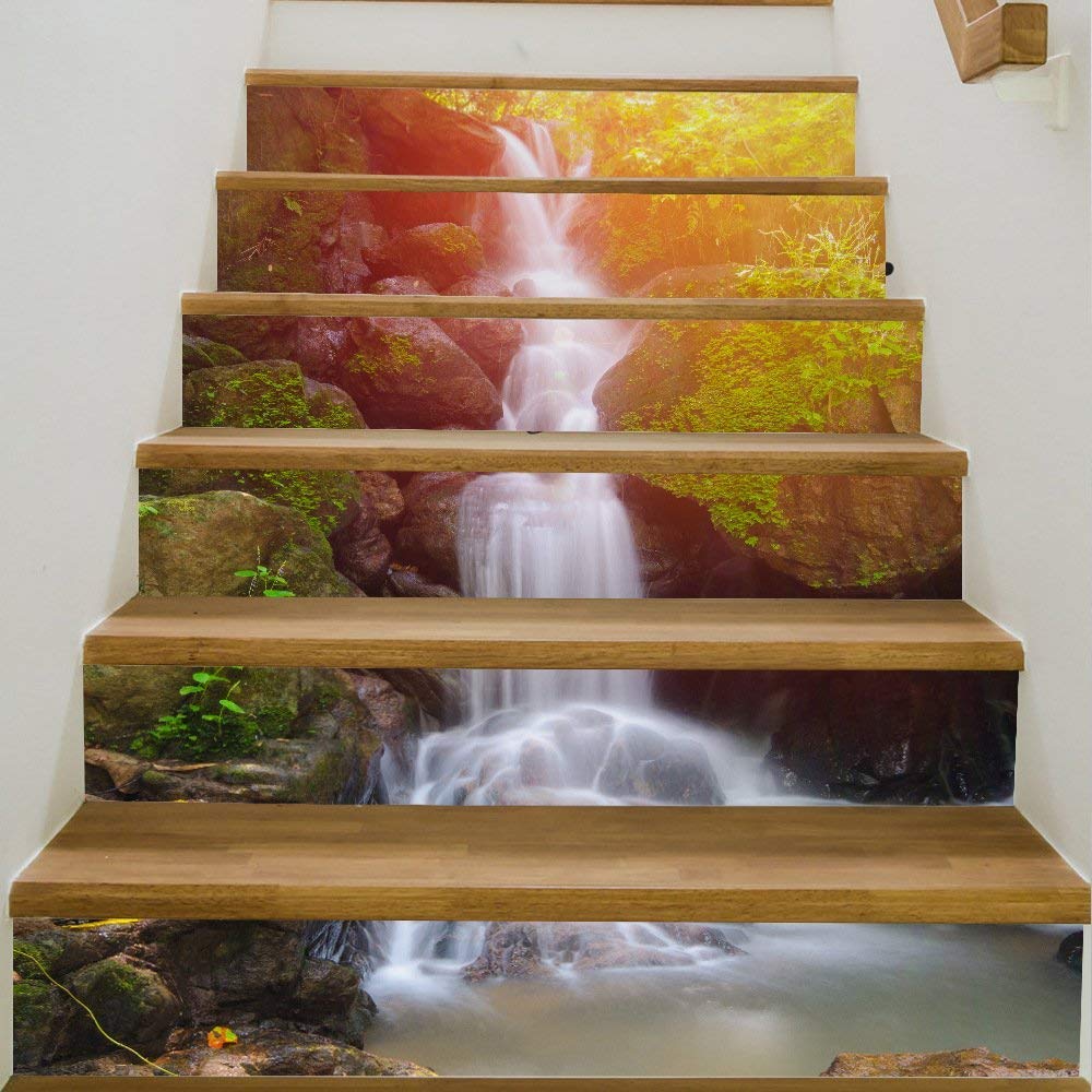 Stairs Stickers de cascada 3D GZZ vinilos impermeables para escaleras 100x18cm
