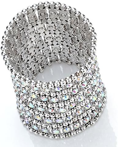 Szxc Womens Ballroom Rhinestone Stretch Cuff Bracelets Fit Wrist Circumference from 6.5" to 7.8" - Lead & Nickle Free - Image 3