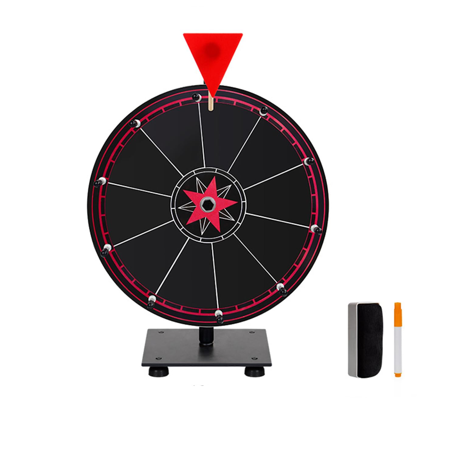 LIENE Glücksrad, Roulette-Spielset mit Drehrad, 30 cm Großer Drehteller, Löschbares Glücksradspiel mit Sockel, Bearbeitbare Felder, Inklusive Whiteboard-Radierer + Marker