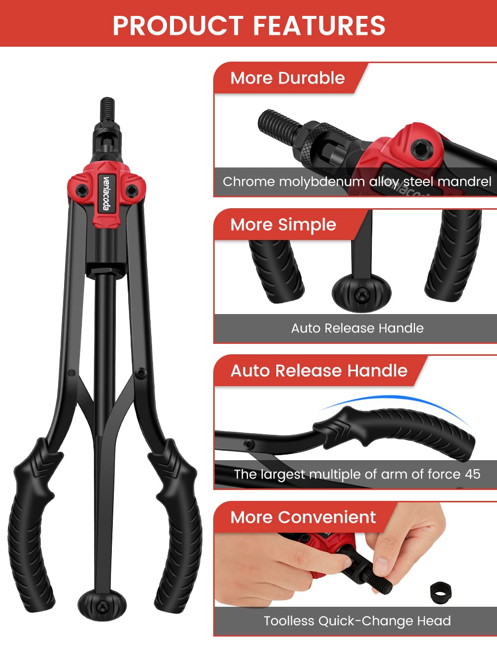 GARGENTOL Rivnut - Kit di utensili per rivetti, 40,6 cm, con 15 mandrini metrici e SAE