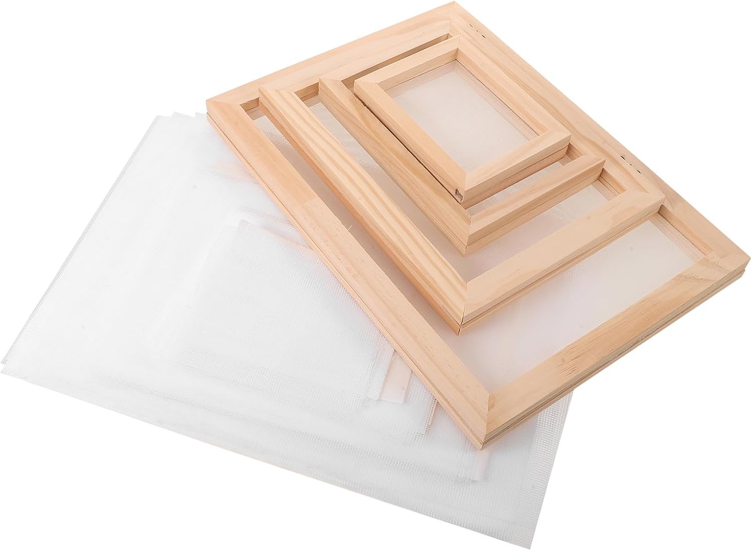 SOESFOUFU 1 Set Papermaking Screen Kit - Wooden Frame Mesh Mold Frame with Absorbent Sheet for DIY Flower Paper Crafts (A4, A5, A6, A7)