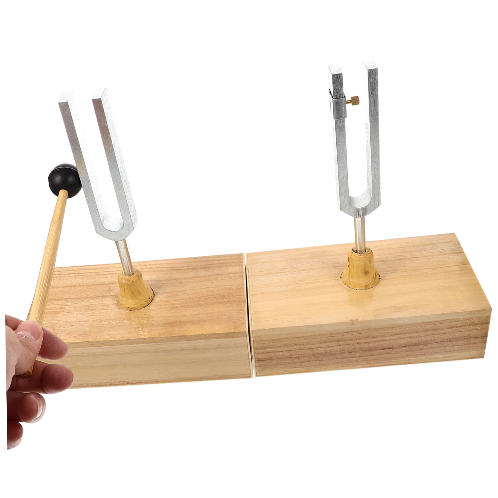 Stimmgabel Satz mit Holzsockel und Hammer 440hz aus Metall und Holz für Physikalische und Akustische Experimente Stabil