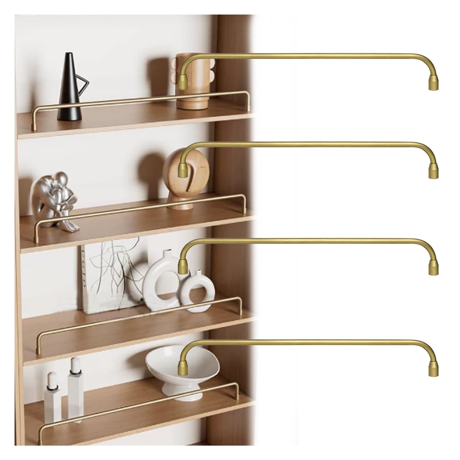 Peynir 4Pack 1 2 3 4 5 Pcs Cabinet Shelf Safety Rail, Aluminum Anti-Fall Gallery Railing Hardware Kit With Mounting Screws, Customizable Pole Guardrail For Bedroom/Bathroom(,L 29"/73.7Cm)