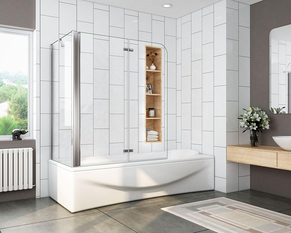 Acezanble 900mm Pivot Hinge Bath Screen Nano Glass Panel with 700mm Side Panel