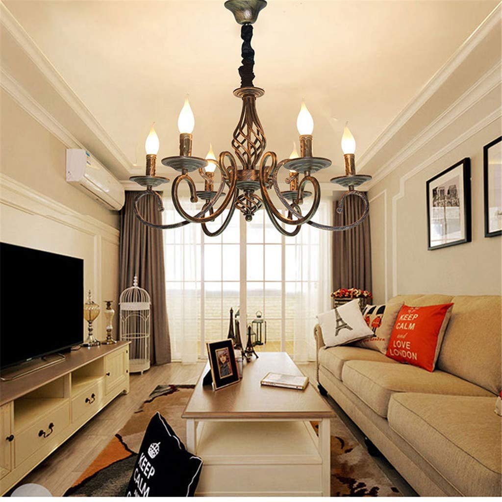 Pendelleuchte Antik Industrie Hängeleuchte Klassische Anhänger Kerze Kronleuchter Höhenverstellbar E14 Schmiedeeisen Hängelampe Landhausstil Stil Wohnzimmer Einfach Pendellampe,Bronze,8 heads