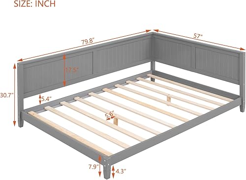 Miniatura 19 de JINS&VICO Sofá cama, cama de madera tamaño individual, cama de día moderna de mediados de siglo con marco de madera, sofá cama con respaldo y