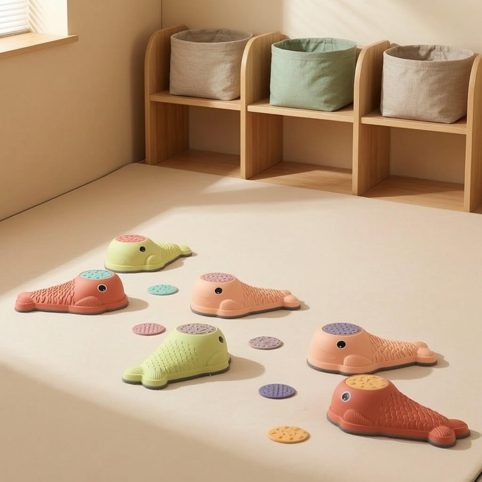 harayaa 6 Pièces Texturé Faible Hauteur Jeu D'équilibre Disque seoriel, Éducatif, Bloc Marche Masque c Rangement, pr École Maternelle