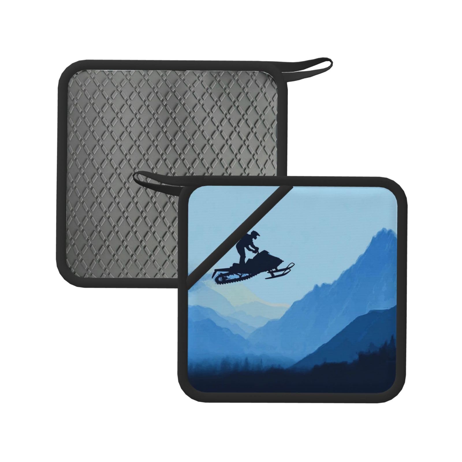 Pot Holders Set of 2 Kitchen Heat Resistant Potholders Snowmobile Silicone Aunty-hot Pad Cotton Lining Oven Hot Pads for Cooking Baking BBQ Microwave Kitchen
